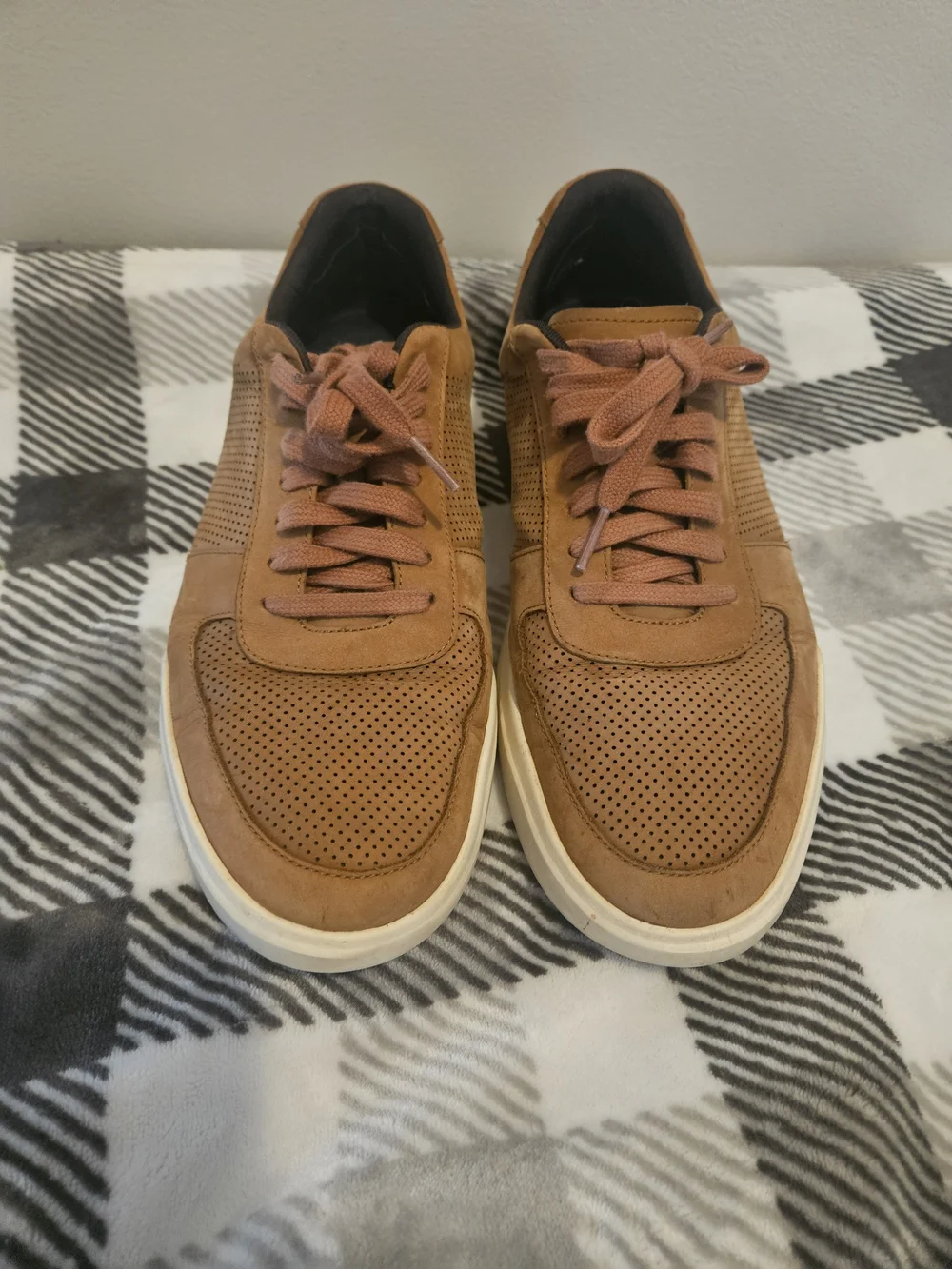 Cole Haan Tan Suede Perforated Lace-Up Sneakers